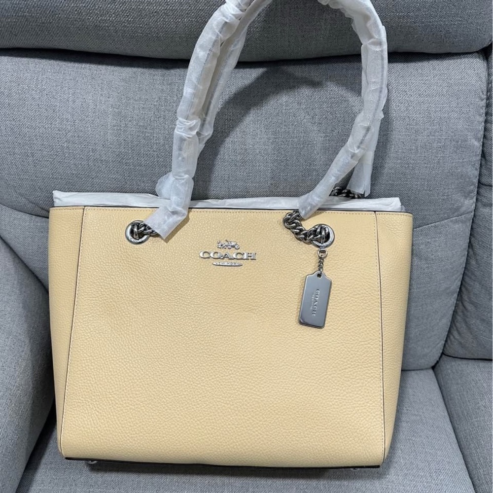 Coach Cream Leather Tote with Silver Hardware